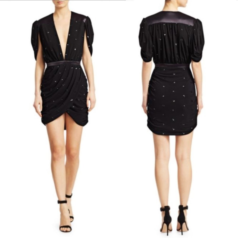 AMEN Tonal Sequin Beaded Draped Sheath Dress, IT38
